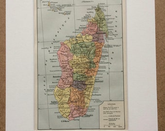 1923 Madagascar Original Antique Map - Mounted and Matted - Decorative Art - Wall Decor - Africa - Madagascan History