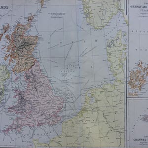 1882 Die Britischen Inseln und die Nordsee Große antike Originalkarte mit Nebenkarten der Orkney-Inseln, der Shetland-Inseln und der Kanalinseln