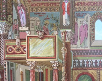 1904 Polychromy - Byzantine Architecture - Palatine Chapel at Palermo Original Antique Print - Wall Decor - Home Decor - Gift Idea