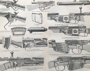 1897 Hand Firearms Original Antique Print - Available Framed - Military Decor - Pistol - Gun - Vintage Wall Decor