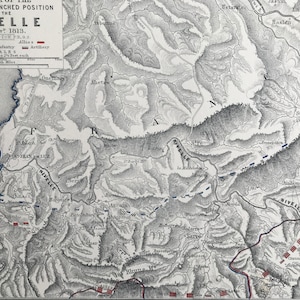 Attaque des positions retranchées des Français sur la Nivelle en 1875, carte ancienne originale de 1813 - carte de la bataille - histoire militaire - disponible encadrée