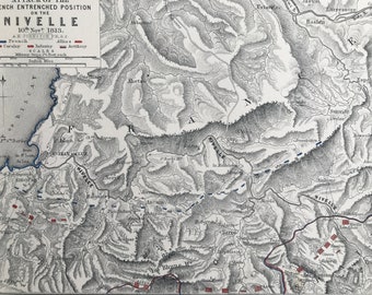 1875 Attack of the French entrenched position on the Nivelle, 1813 Original Antique Map - Battle Map - Military History - Available Framed