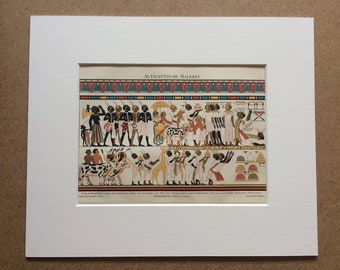 1895 Egyptian Painting Original Antique Lithograph - Mounted and Matted - Ancient Egypt - Vintage Wall Decor - Available Framed