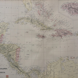 1882 Die Westindischen Inseln und Mittelamerika große originale antike Karte, 15 x 22 Zoll, Wohnkultur, Kartographie, Geographie, Westindische Inseln