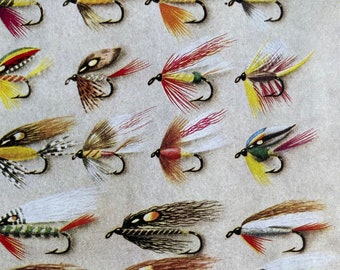 1950 Trout Fishing Flies Original Vintage Print Mounted and Matted