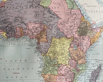 1906 Africa Original Antique Map - Wall Map - Vintage Wall Decor - Geography