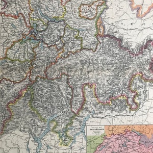 1903 Ostschweiz und das Engadin Original Antike Karte mit Eisenbahnen, Straßen, Kanälen - Einschub-Touristenkarte der Schweiz