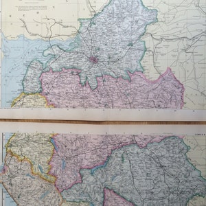 1907 CUMBERLAND & WESTMORLAND Set mit 2 großen Original antiken Landkarten, je 20,5 x 13,5 Zoll, historische Wanddekoration, George W Bacon Karten