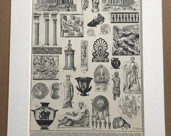 1897 Greek Art and Architecture Original Antique Print - Greece - Column - Sculpture - Mounted and Matted - Available Framed