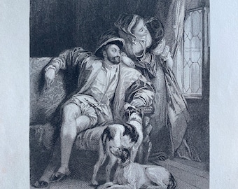 1836 Francis the First and his sister Original Antique Print - King of France - Engraving - Portrait - Mounted and Matted - Available Framed
