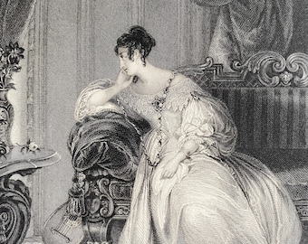 1836 The Bridesmaid Original Antique Print - Engraving - Portrait - Mounted and Matted - Available Framed