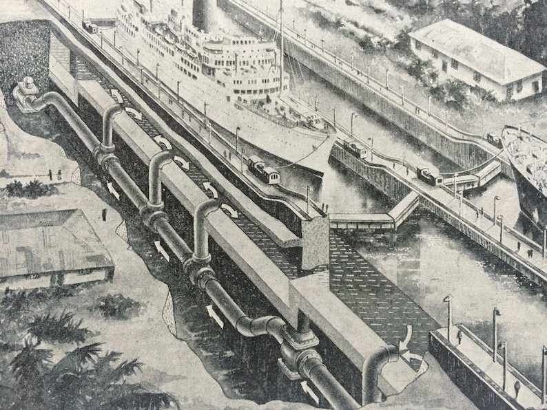 1940s Panama Canal Diagram Showing How the Locks Work Original Etsy