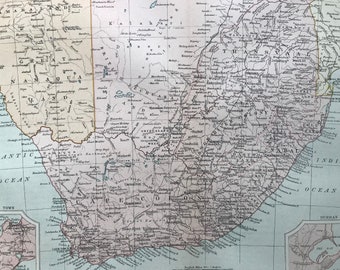 1904 Cape Colony and South Africa Original Antique Map - Available Framed - Vintage Wall Decor