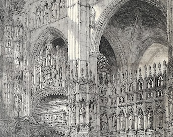 1864 'The Chapel of the High Altar in the Cathedral of Toledo' by S. Read Original Antique Engraving - Available Framed