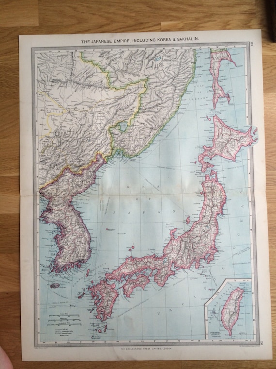 1903年 大日本帝国（朝鮮と樺太を含む）大型オリジナル古地図、15.5 x