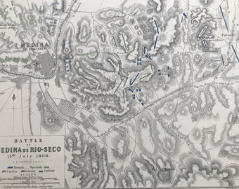 1875 Battle of Medina de Rio-Seco, 1808 Original Antique Map - Peninsular War - Spain - Battle Map - Military History - Available Framed