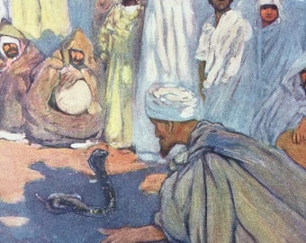 1904 The Snake Charmer Morocco Original Antique Print - Moroccan Landscape - Morocco - Mounted and Matted - Available Framed