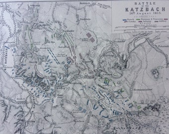 1875 Battle of the Katzbach, 26th August 1815 Original Antique Matted Map - Military History - Warfare - Gift for Him - Military Decor