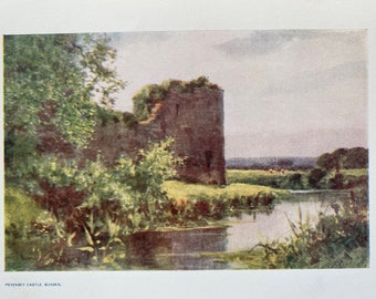 1911 Pevensey Castle, Sussex Original Antique Print - British Castles - England - Mounted and Matted - Available Framed