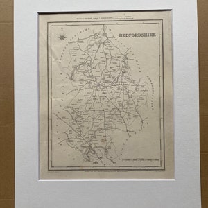 1845, originele antieke gegraveerde kaart van Bedfordshire, kaart van het Verenigd Koninkrijk (Verenigd Koninkrijk) - beschikbaar ingelijst - Engeland