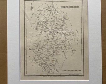 1845 Bedfordshire Original Antique Engraved Map - UK County Map - Available Framed - England