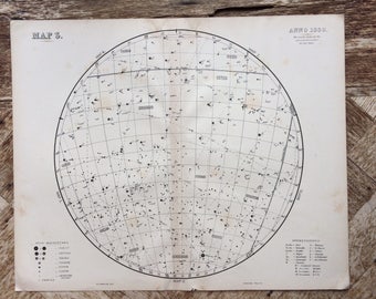 1896 Original Large Antique Star Map for anno 1880 - 14 x 18 inches - astrology, astronomy, stars, zodiac, constellations, star-gazing