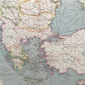 1903 Balkan Staaten & Kleinasien: Industrie und Kommunikation Große antike Originalkarte mit Eisenbahnen, Kanälen, Dampfschifffahrts-Strecken, Konsul