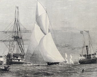 1864 The Ocean Yacht Match from Gravesend to Harwich - Volante winning the Cutters Prize Original Antique Engraving - Available Framed