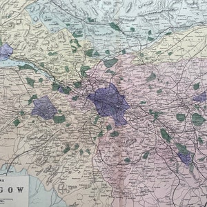 1902 Glasgow ( Umgebung ) Original Antike Landkarte - Große Wandkarte - Stadt Plan - Schottland