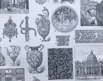 1897 Italian Art and Architecture Original Antique Print - Italy - Mounted and Matted - Available Framed