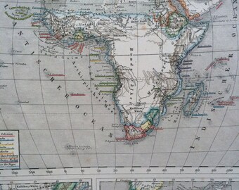 1861 Africa Original Antique Hand-Coloured Engraved Map - E.Von Sydow German Atlas - Available Framed