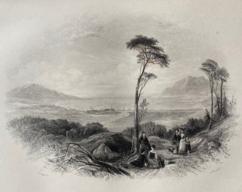 1840 Rosstrevor, County Down Original Antique Engraving - Landscape Scenery - Ireland - Mounted and Matted - Available Framed