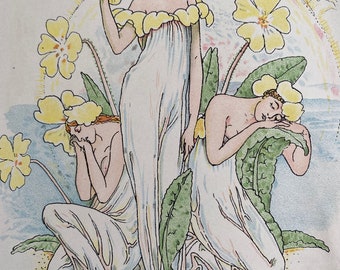 1906 Pale Primrose Flowers from Shakespeare's Garden Original Antique Print - Botanical Art - Available