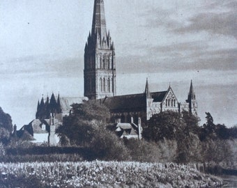 1940s Salisbury Cathedral Sepia Photo Original Vintage Print - Mounted and Matted - Architecture - Wiltshire - Religion - Available Framed