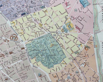 1898 Paris - Vingtieme Arrondissement Original Antique Map - France - Parisian Decor - City Plan - Mounted and Matted - Available Framed