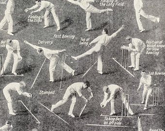 1940s Some Critical Moments in a Cricket Match Original Vintage Print - Mounted and Matted - Sports Decor - Available Framed