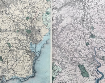 1902 Cardiff & Newport Original Antique Map - Large Wall Map - City Plan - England