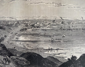 1880 View of Geelong, Port Phillip, Victoria Original Antique Print - Australia - Mounted and Matted - Available Framed
