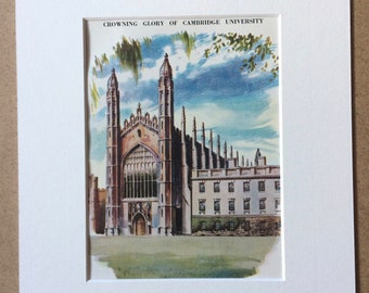 1940s Kings College Chapel Original Vintage Print - Cambridge University - Mounted and Matted - Framed Vintage Art