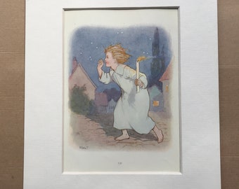 1917 Wee Willie Winkie Original Vintage Margaret W. Tarrant Illustration - Matted and Available Framed - Nursery Rhyme