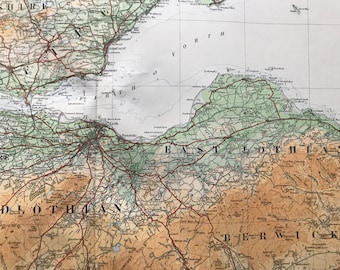 1924 Berwickshire, Midlothian, Glasgow, Stirlingshire Original Antique Ordnance Survey Panorama Map - Scotland - Cartography - Geography