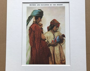 1940s Bedouin Mother and Daughter Original Vintage Photo Print - Mounted and Matted - Bedouin Culture - Available Framed