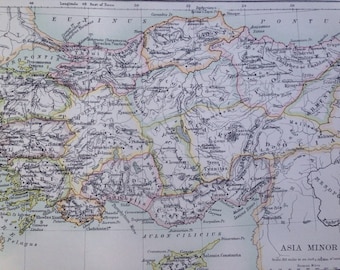 1875 Asia Minor Original Antique Map - Turkey - Caucasus - Available Matted and Framed - Vintage Wall Map