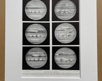 1923 Six Drawings of Jupiter Original Antique Print - Mounted and Matted - Available Framed - Astronomy - Planet