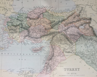 1891 Turkey in Asia with boundary as altered by the Treaty of Berlin Original Antique Map - Gift Idea - Vintage Map - Wall Decor