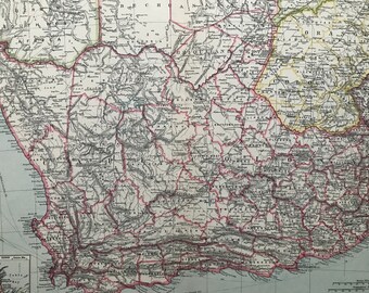 1903 Cape Colony & The Diamond Fields Original Antique Map with inset map of Cape Town - Diamond Mine - Mining - South Africa