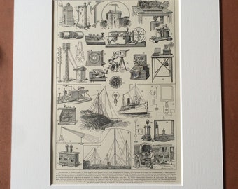 1923 Telegraphy Original Antique Print - Mounted and Matted - Decorative Art - Wall Decor - Communication - Technology - Telegraph
