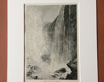 1895 The Cave of the Winds Original Antique Wood Engraving - Mounted and Matted - Niagara Falls - Waterfall - Available Framed