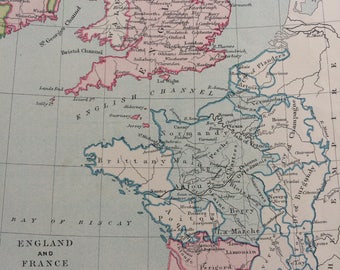 1910 England and France in 1259 Original Antique Map, 10 x 12 inches, Available Framed - Henry III - Danish or Norse Territories