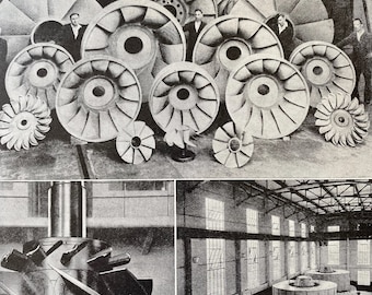 1940s Turbine Runners and a Generating Station Original Vintage Print - Technology - Mounted and Matted - Available Framed